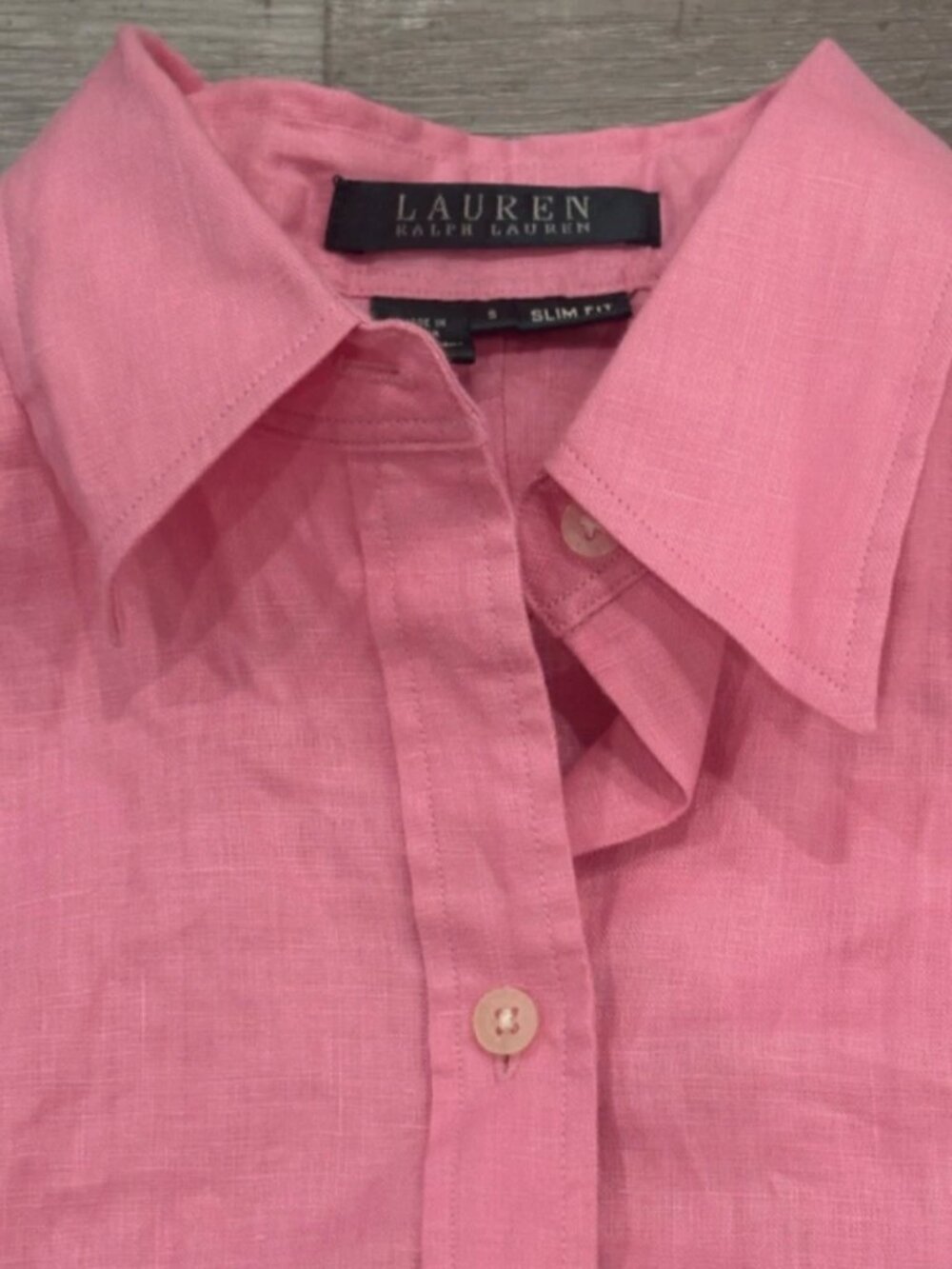 Vintage Ralph Lauren Petite Linen Relaxed Slim Fit Pink Shirt Womens S - Picture 4 of 8